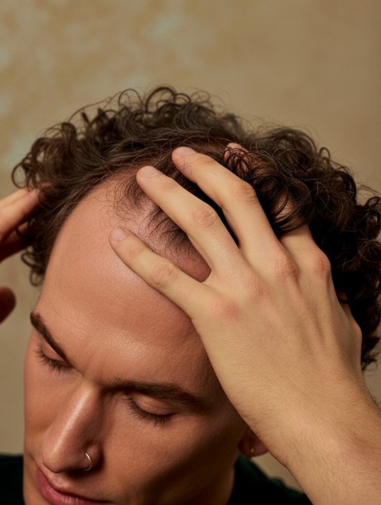 Man checking hair